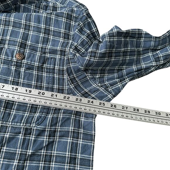 Duluth Trading Flannel Shirt Men Large Blue Plaid Long Sleeve Button Down Cotton - Picture 7 of 9